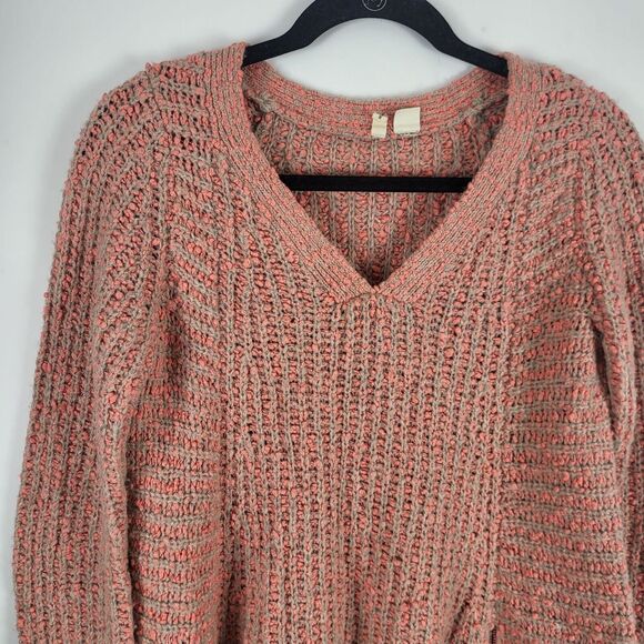 Moth Anthropologie Chunky Knit Sweater S Womens V Neck Long Sleeve Pink Grey - Picture 3 of 10
